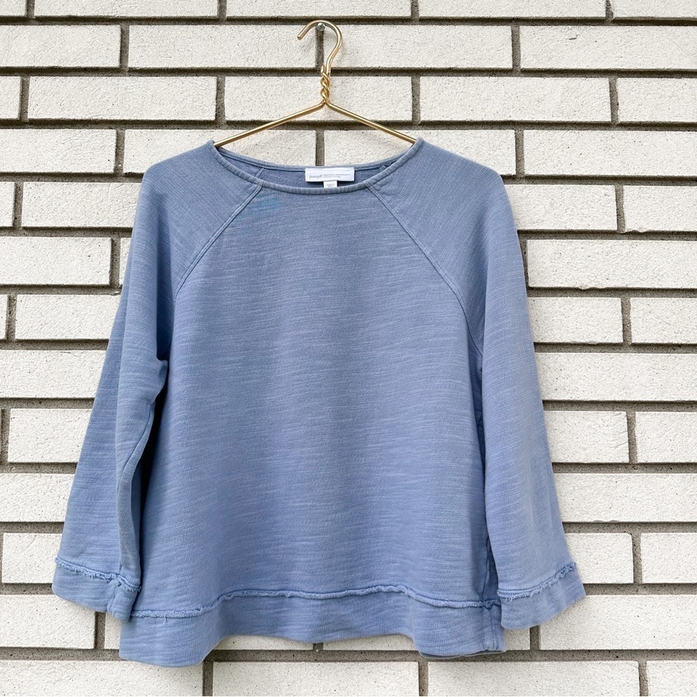 J Jill Pure Jill Oversized Organic Cotton Raw Seam Light Blue Sweatshirt XS